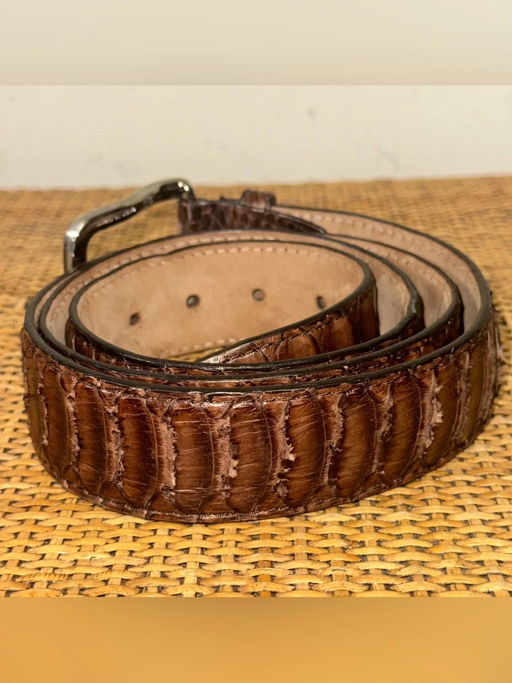 Vintage Python Snake Skin Belt Mens Brown Classic Preppy Old Money Made In Italy